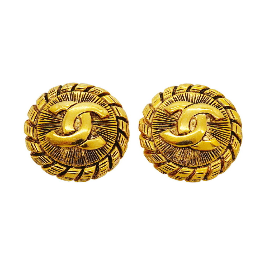 Chanel Earrings, Coco Mark Circle, GP Plated Gold, Women's